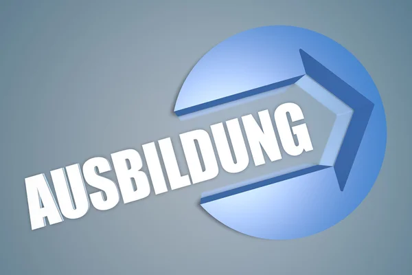 Ausbildung - german word for education, training or development - text 3d render illustration concept with a arrow in a circle on blue-grey background — ストック写真