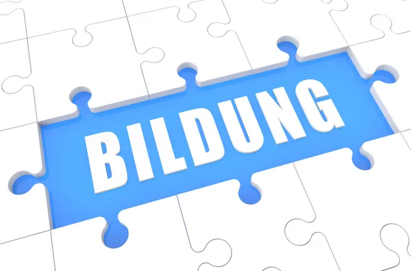 Bildung - german word for education - puzzle 3d render illustration with word on blue background — Φωτογραφία Αρχείου