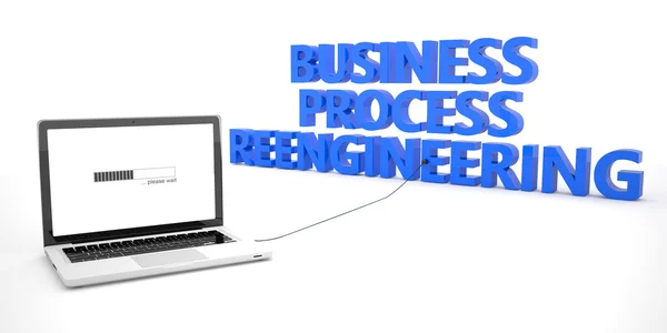 Business Process Reengineering - laptop notebook computer connected to a word on white background. 3d render illustration. — Stock Photo, Image