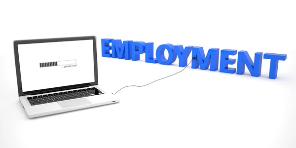 Employment - laptop notebook computer connected to a word on white background. 3d render illustration. — Stock Photo, Image