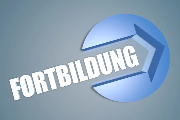 Fortbildung - german word for further education - text 3d render illustration concept with a arrow in a circle on blue-grey background — Stok fotoğraf