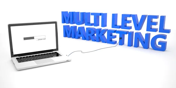 Multi Level Marketing - laptop notebook computer connected to a word on white background. 3d render illustration. — Stockfoto