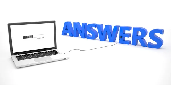 Answers - laptop notebook computer connected to a word on white background. 3d render illustration. — Stockfoto