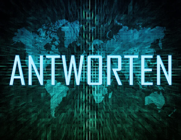 Antworten - german word for answer or respond text concept on green digital world map background — Stockfoto