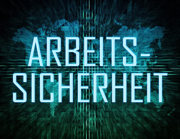 Arbeitssicherheit - german word for occupational safety text concept on green digital world map background — Stockfoto