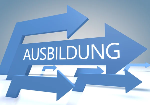 Ausbildung - german word for education, training or development - render concept with blue arrows on a bluegrey background. — Stockfoto