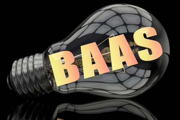 BaaS - Backup as a Service - lightbulb on black background with text in it. 3d render illustration. — стокове фото