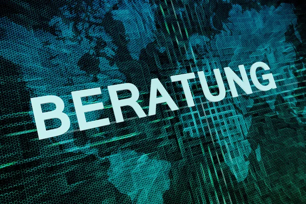 Beratung - немецкое слово для обозначения концепции текстов на зеленом фоне цифровой карты мира — стоковое фото