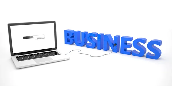 Business - laptop notebook computer connected to a word on white background. 3d render illustration. — Stockfoto