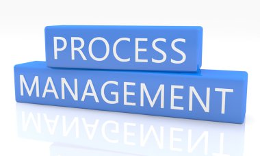 Process Management - 3d render blue box with text on it on white background with reflection
