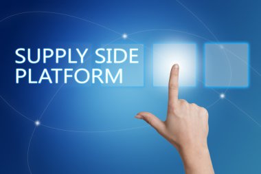 Yan Platform - mavi arka plan ile arabiriminde el basarak düğmesini tedarik.