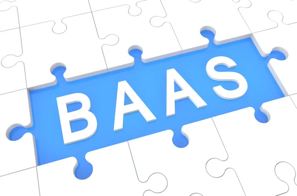 BaaS - Backup as a Service - puzzle 3d render illustration with word on blue background — 图库照片