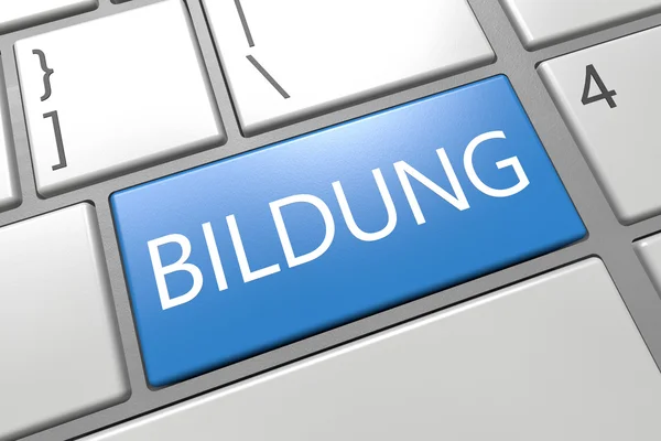 Bildung - palavra alemã para a educação - teclado 3d ilustração renderização com palavra na chave azul — Fotografia de Stock