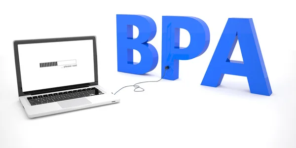 BPA - Análise de Processos de Negócios - notebook laptop conectado a uma palavra sobre fundo branco. 3d renderizar ilustração . — Fotografia de Stock