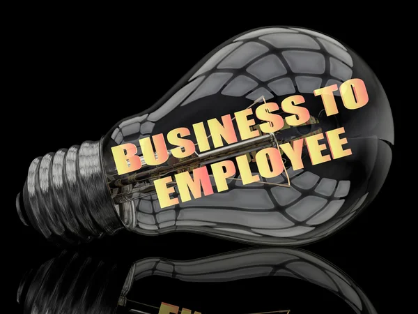 Business to Employee - lightbulb on black background with text in it. 3d render illustration. — Stok fotoğraf