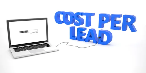 Cost per Lead - laptop notebook computer connected to a word on white background. 3d render illustration. — Stockfoto