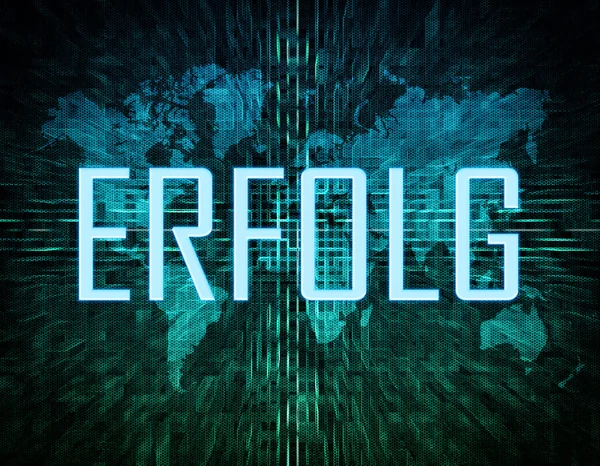 Erfolg - german word for success or achievement text concept on green digital world map background — ストック写真
