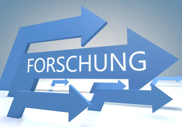 Forschung - german word for research - render concept with blue arrows on a bluegrey background. — Stock Fotó