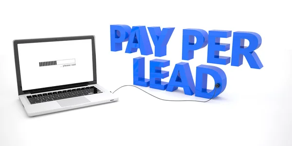 Pay per Lead - laptop notebook computer connected to a word on white background. 3d render illustration. — Stock Photo, Image