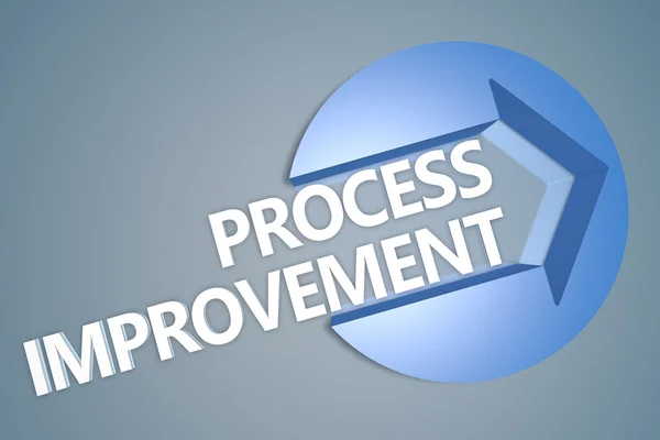 Process Improvement - text 3d render illustration concept with a arrow in a circle on blue-grey background — Stockfoto