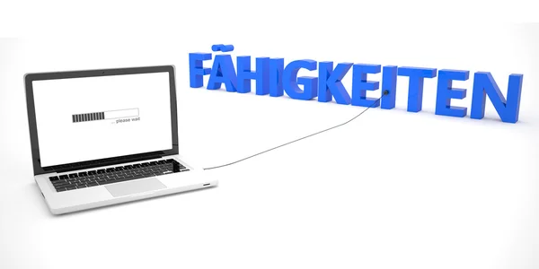 Faehigkeiten - немецкое слово для обозначения навыков - ноутбук компьютер подключен к слову на белом фоне. Трехмерная иллюстрация . — стоковое фото