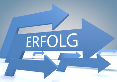 Erfolg - german word for success or achievement - render concept with blue arrows on a bluegrey background.