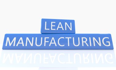 Lean Manufacturing - 3d render blue box with text on it on white background with reflection