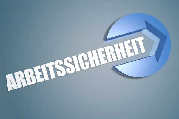 Arbeitssicherheit - Text 3D-Rendering Illustrationskonzept mit einem Pfeil im Kreis auf blaugrauem Hintergrund — Stockfoto