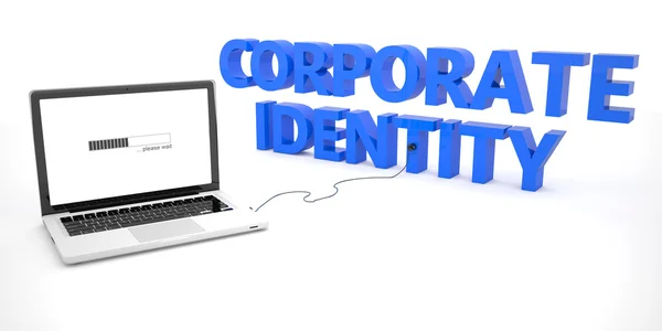 Corporate Identity - laptop notebook computer connected to a word on white background. 3d render illustration. — Φωτογραφία Αρχείου