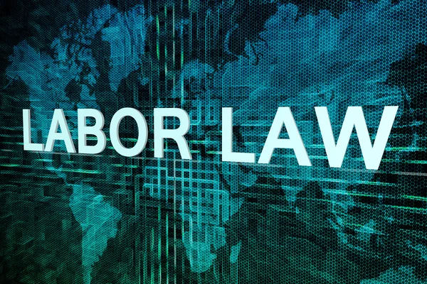 Labor law text concept on green digital world map background — Stock Photo, Image