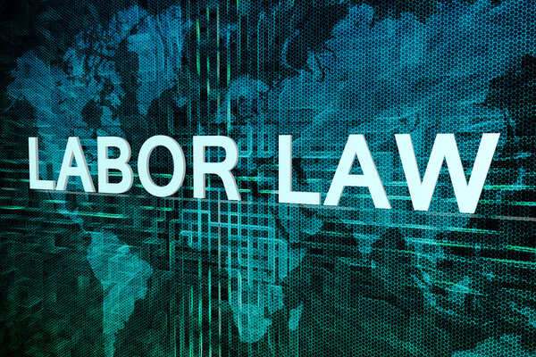 Labor law text concept on green digital world map background