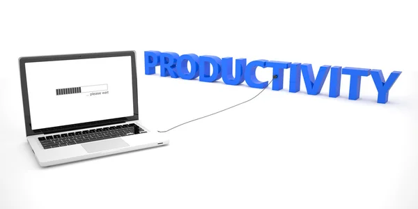 Productivity - laptop notebook computer connected to a word on white background. 3d render illustration. — ストック写真