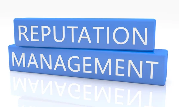 Reputation Management - 3d render blue box with text on it on white background with reflection — Φωτογραφία Αρχείου