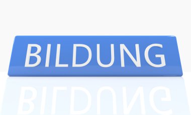 Bildung - german word for education - 3d render blue box with text on it on white background with reflection