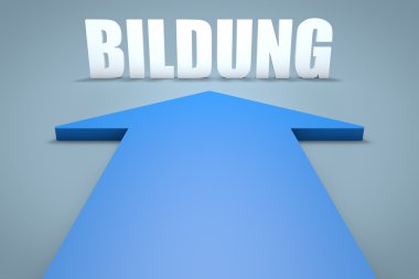 Bildung - german word for education - 3d render concept of blue arrow pointing to text.