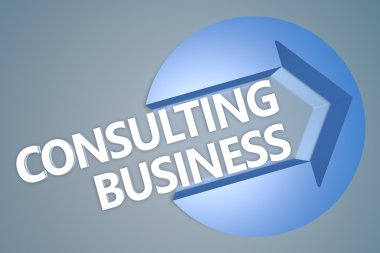 Consulting Business - text 3d render illustration concept with a arrow in a circle on blue-grey background