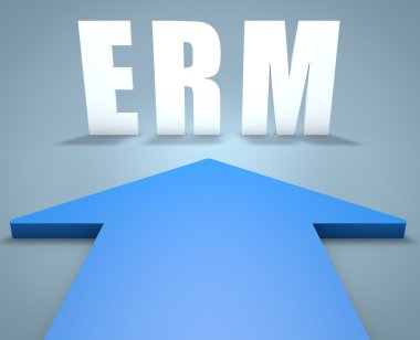 ERM - Enterprise Risk or Resource Management - 3d render concept of blue arrow pointing to text.