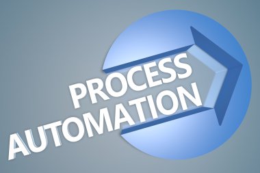 Process Automation - text 3d render illustration concept with a arrow in a circle on blue-grey background