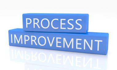 Process Improvement - 3d render blue box with text on it on white background with reflection