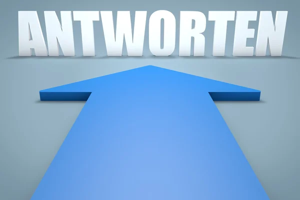 Antworten - deutsches Wort für Antwort oder Antwort - 3D-Renderkonzept des blauen Pfeils, der auf Text zeigt. — Stockfoto