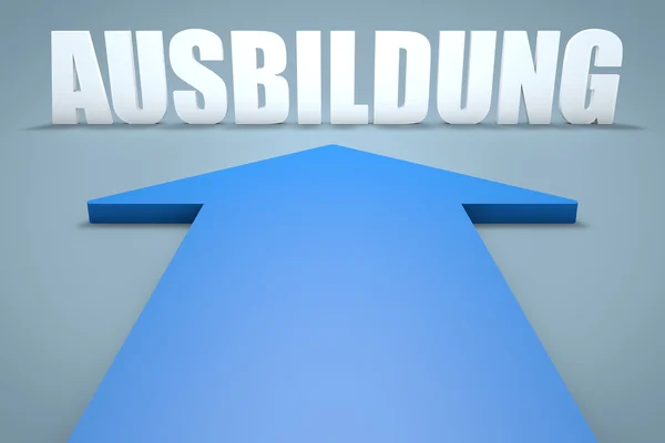 Ausbildung - german word for education or training - 3d render concept of blue arrow pointing to text. — Stock fotografie