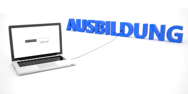 Ausbildung - deutsches Wort für Bildung oder Ausbildung - Laptop-Notebook-Computer, der mit einem Wort auf weißem Hintergrund verbunden ist. 3D-Darstellung. — Stockfoto