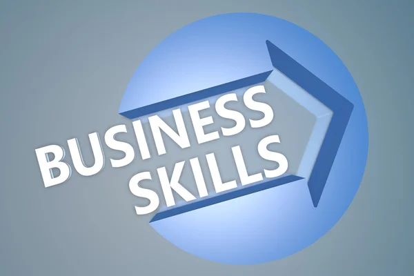 Business Skills - text 3d render illustration concept with a arrow in a circle on blue-grey background — Stock fotografie