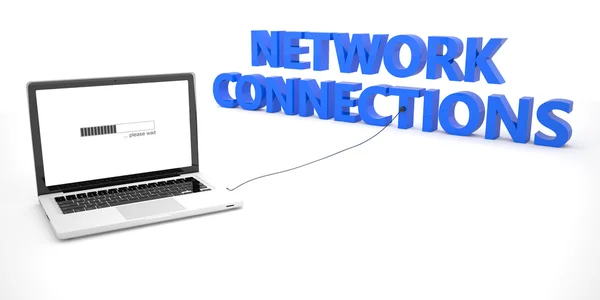 Conexiones de red ordenador portátil portátil conectado a una palabra sobre fondo blanco. ilustración de renderizado 3d . —  Fotos de Stock