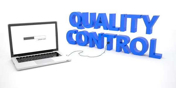 Quality Control - laptop notebook computer connected to a word on white background. 3d render illustration. — Stockfoto