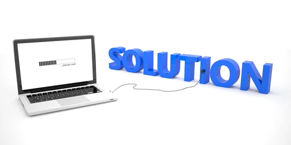 Solution - laptop notebook computer connected to a word on white background. 3d render illustration. — Stock Photo, Image