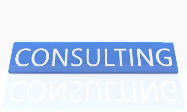 Consulting - 3d render blue box with text on it on white background with reflection