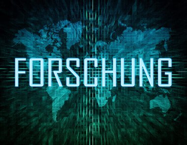 Forschung - yeşil dijital dünya harita arka plan üzerinde Almanca kelime araştırma metin konsepti için