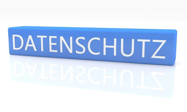 Datenschutz - german word for protection of data privancy - 3d render blue box with text on it on white background with reflection — Stok fotoğraf