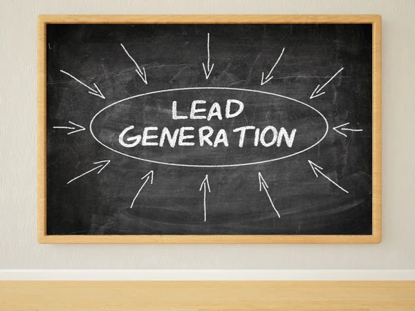 Lead Generation - 3d візуальна ілюстрація тексту на чорній дошці в кімнаті . — стокове фото